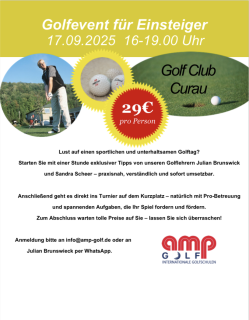 Golfevent für Einsteiger mit Sandra Scheer (amp) und Julian Brunswieck (GCC) am Mittwoch, dem 17.09.2025 von 16:00 - 19:00 Uhr